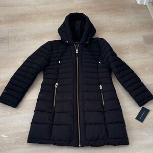 Tommy Hilfiger Black Puffer Coat with Gold Accents